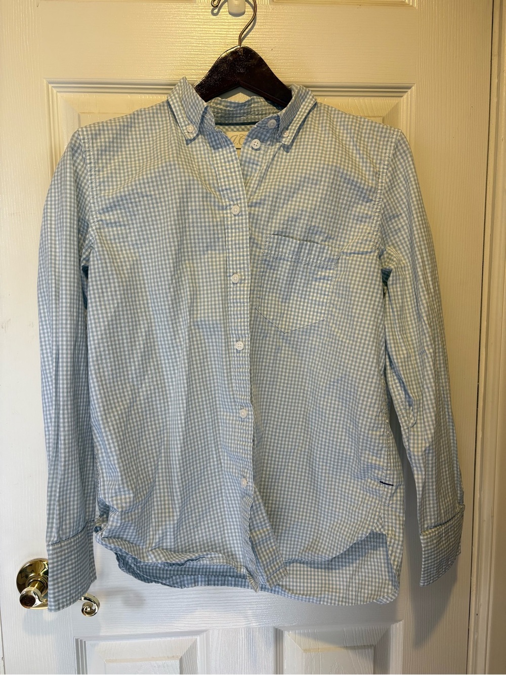 J. Crew Light Blue and White Gingham Button-Down Shirt women’s 8